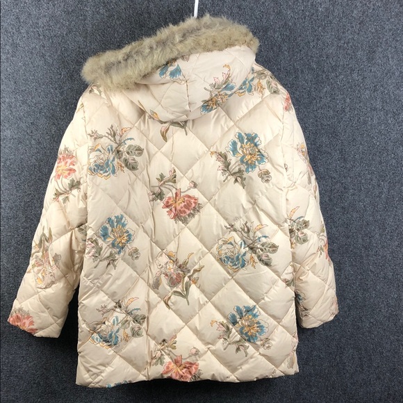 Sundance Duck Down womens L Floral Puffer Jacket with Faux Fur Hood Like new - Picture 7 of 12